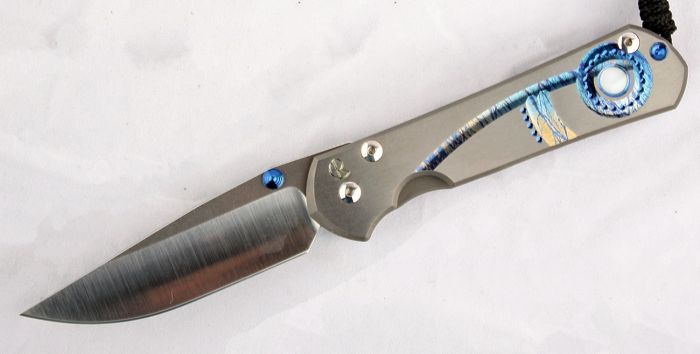 Нож складной Chris Reeve Large Sebenza 21 Unique Graphics Mother of Pearl Cabochon, сталь CPM-S35VN, рукоять титан