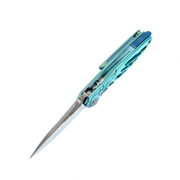 Нож складной Rike Mini Green, сталь Damasteel