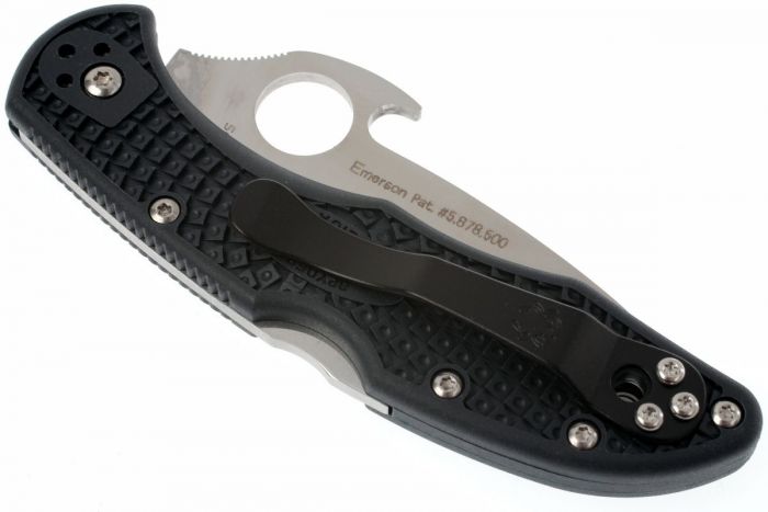 Нож складной Delica 4 Emerson Wave Opener® Spyderco 11PGYW, сталь VG-10 Satin Plain, рукоять FRN, чёрный